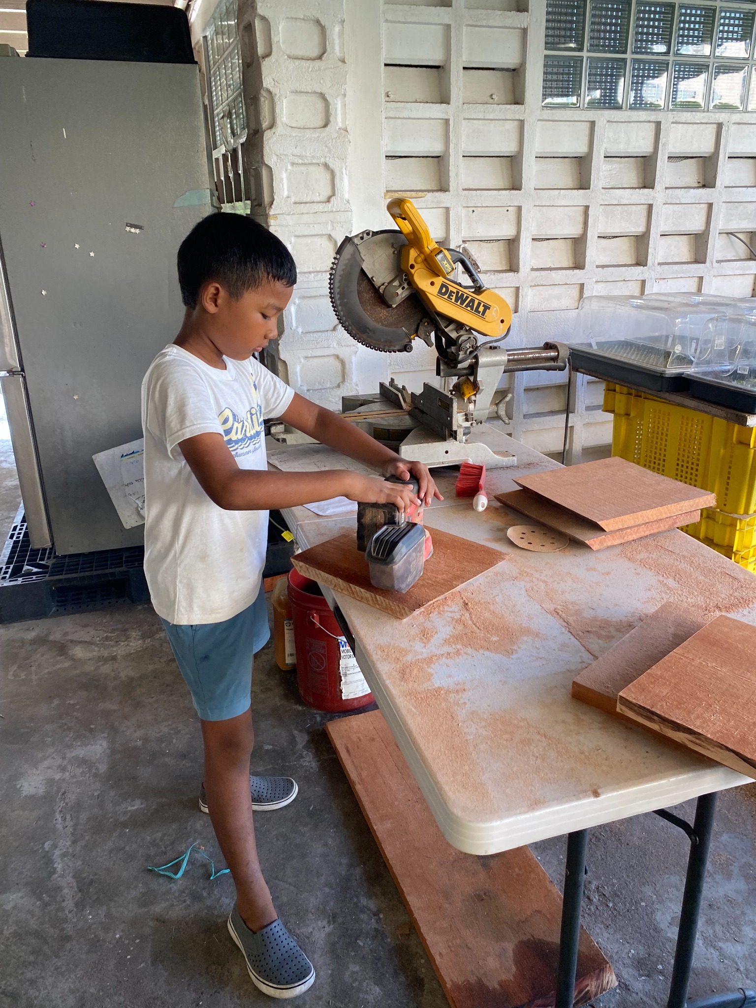 Working on timber pieces for the first library